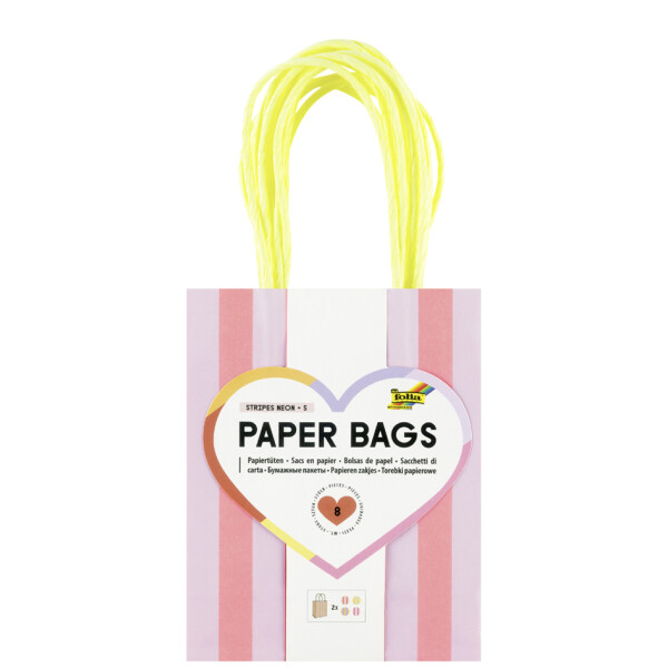 folia Papier-Tragetaschen "STRIPES NEON", Gr&ouml;&szlig;e: M