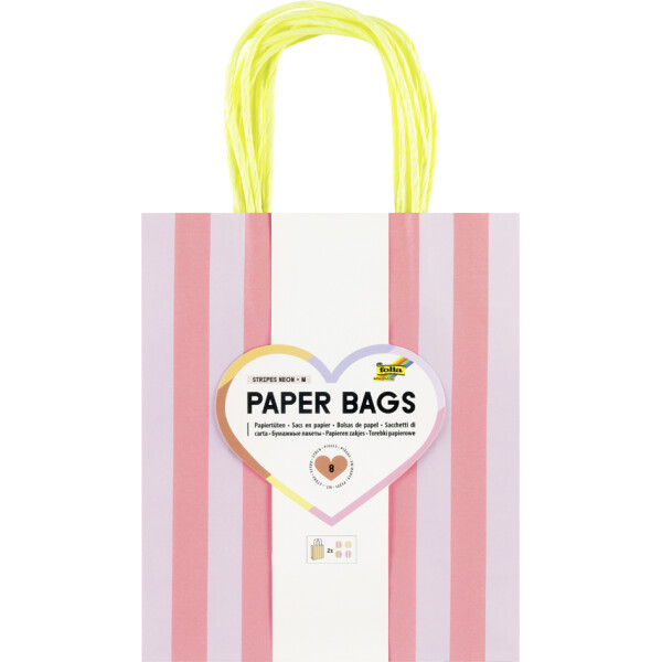 folia Papier-Tragetaschen "STRIPES NEON", Gr&ouml;&szlig;e: M