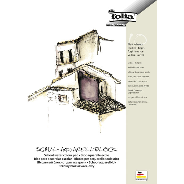 folia Schul-Aquarellblock, rauh, DIN A4, 150 g qm, wei&szlig;
