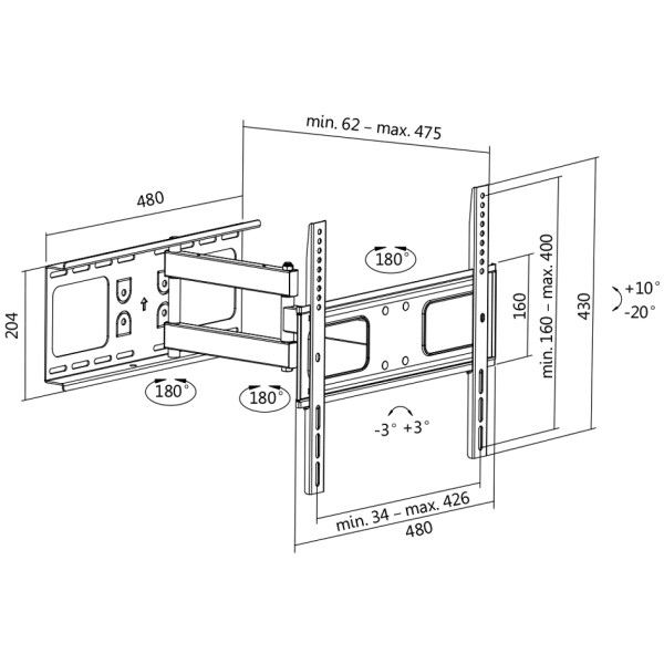 LogiLink TV-Wandhalterung Full Motion, für 81,28 - 139,7 cm
