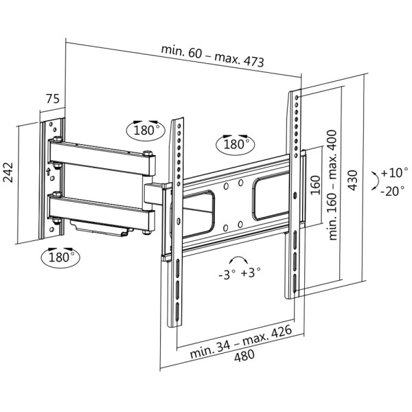 LogiLink TV-Wandhalterung Full Motion, für 81,28 - 139,7 cm