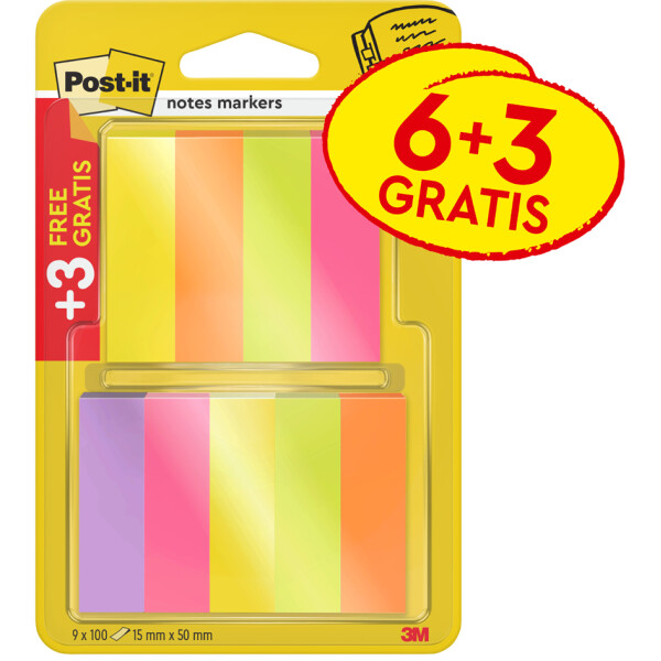 Post-it Haftstreifen Page Marker, Papier, schmal, 6+3 Gratis