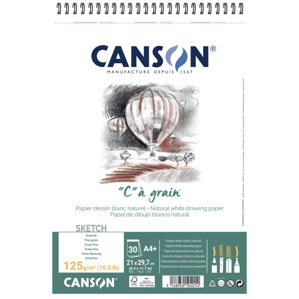 CANSON Zeichenpapier-Spiralblock "C" à grain, A4, 180 g qm
