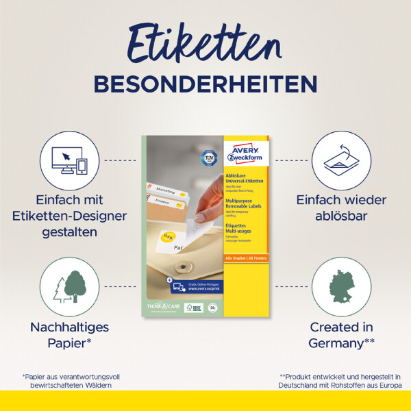 AVERY Zweckform Universal-Etiketten, 99,1 x 42,3 mm, weiß