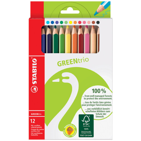 STABILO Dreikant-Buntstifte GREENtrio, 12er Kartonetui