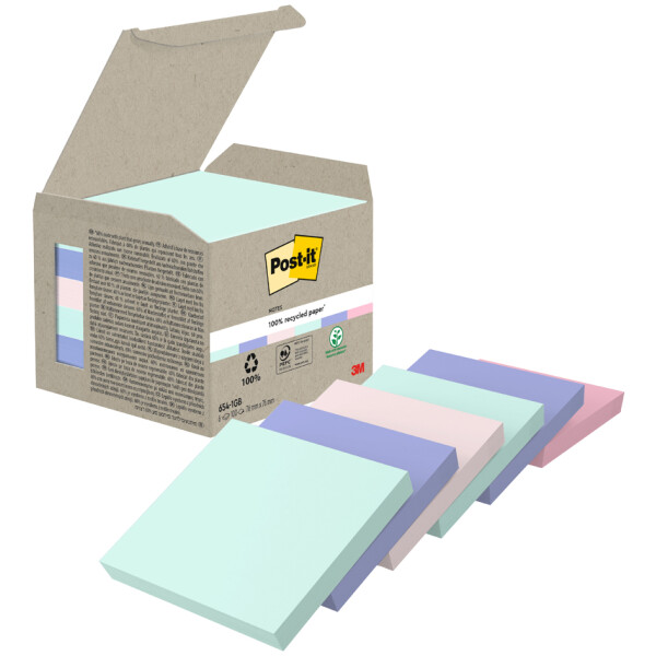 Post-it Haftnotizen Recycling notes, 51 x 38 mm, mehrfarbig