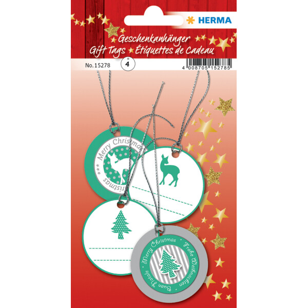 HERMA Weihnachts-Geschenkanhänger 3D, rund, gold