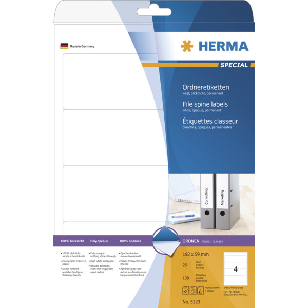 HERMA Ordnerrücken-Etiketten SPECIAL, 192 x 59 mm, weiß