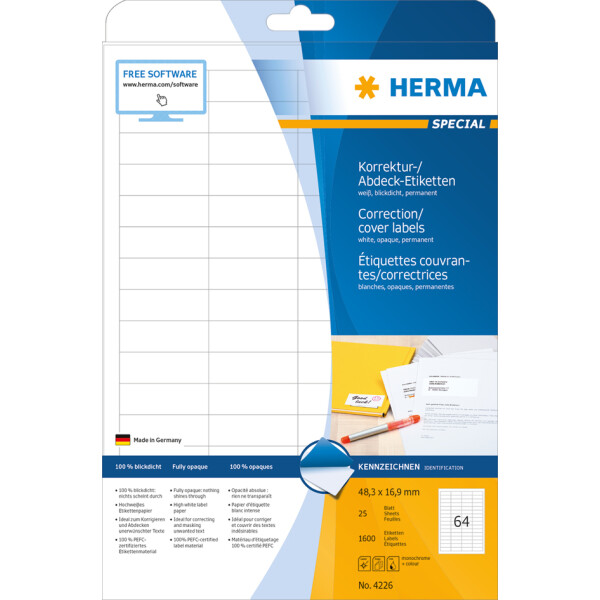 HERMA Korrektur- Abdeck-Etiketten SPECIAL, 210 x 297 mm