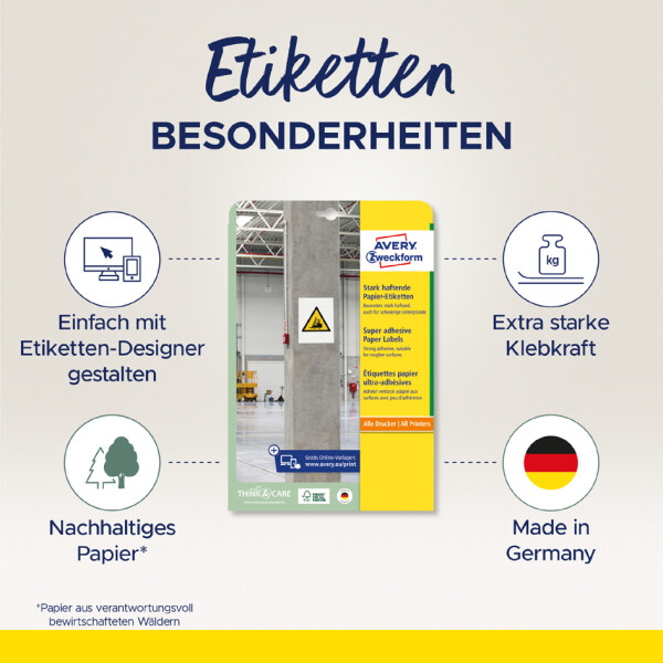 AVERY Zweckform Stark haftende Papier-Etiketten, 105 x 48 mm