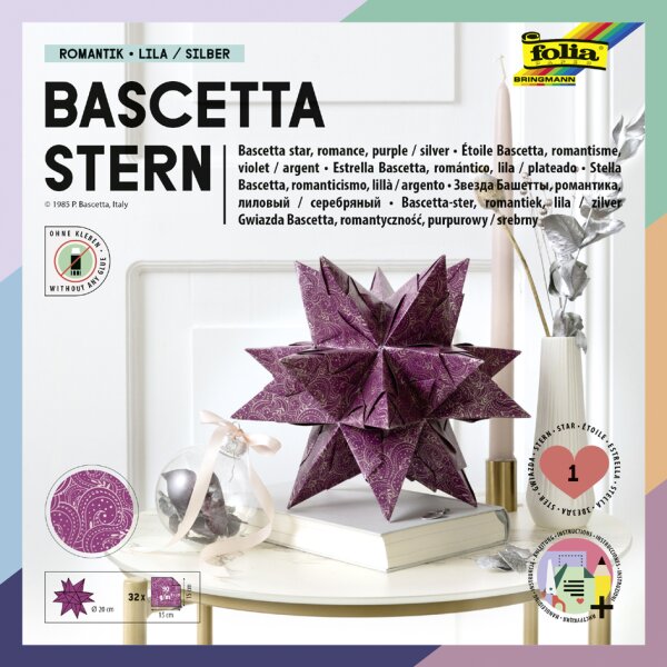 folia Faltbl&auml;tter Bascetta-Stern, lila bedruckt