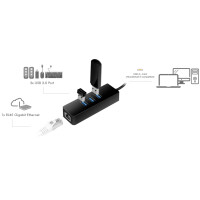 LogiLink USB 3.0 auf Gigabit Adapter, 3-Port USB Hub,schwarz