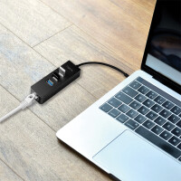 LogiLink USB 3.0 auf Gigabit Adapter, 3-Port USB Hub,schwarz