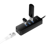 LogiLink USB 3.0 auf Gigabit Adapter, 3-Port USB Hub,schwarz
