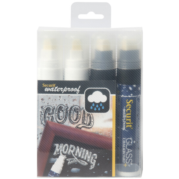 Securit Kreidemarker WATERPROOF LARGE, 4er Etui, weiß