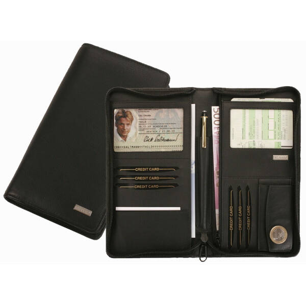Alassio Reise-Organizer, aus Nappaleder, schwarz