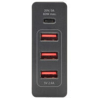DIGITUS Universal USB Lade-Adapter, 4-Port, schwarz