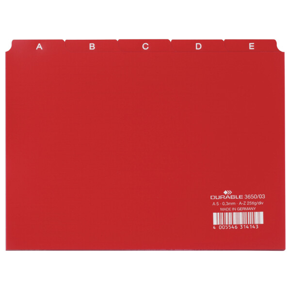DURABLE Karteiregister A - Z, PP, A5 quer, weiß, 25-teilig