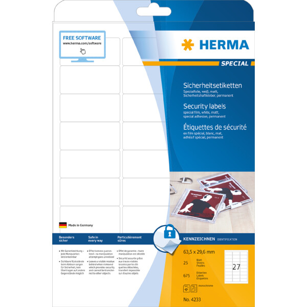 HERMA Verschlussetiketten SPECIAL, 63,5 x 29,6 mm, weiß