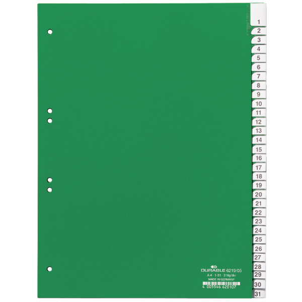 DURABLE Kunststoff-Register, PP, Stärke: 0,12 mm, 15-teilig