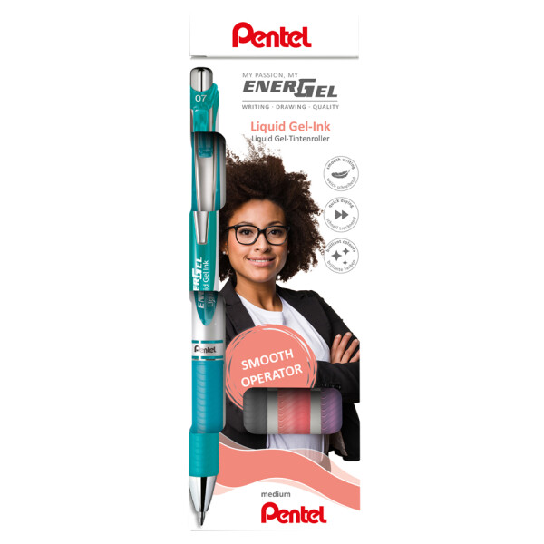 Pentel Gel-Tintenroller EnerGel XmRT, 4er Set, Fancyfarben