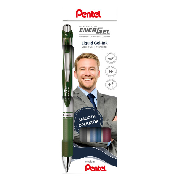 Pentel Gel-Tintenroller EnerGel XmRT, 4er Set, Fancyfarben