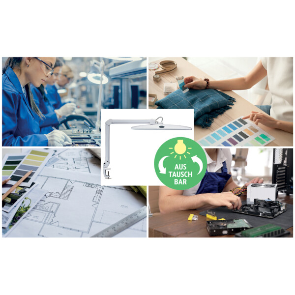 MAUL LED-Arbeitsleuchte MAULwork, Klemmfu&szlig;, dimmbar, wei&szlig;