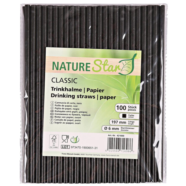NATURE Star Papier-Trinkhalm Classic, 197 mm, schwarz