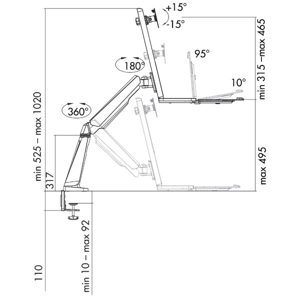 LogiLink Sitz-Steh Arbeitsplatz, f&uuml;r 1 Monitor, silber