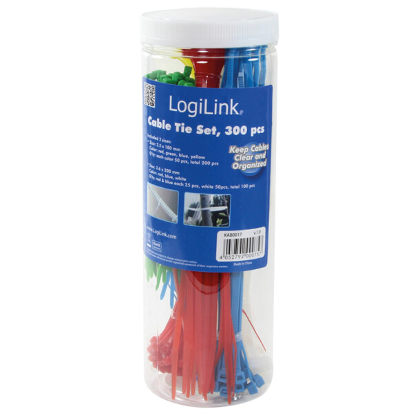 LogiLink Kabelbinder-Set, sortiert, Nylon, Inhalt: 200 St&uuml;ck