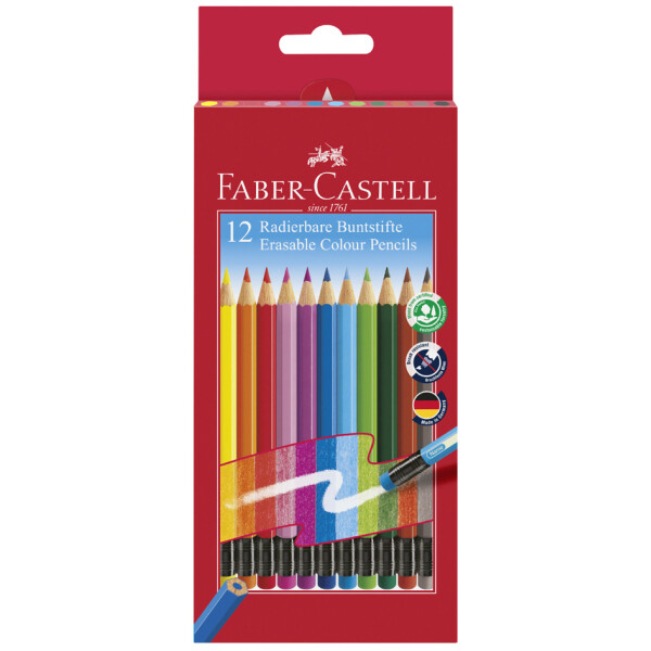 FABER-CASTELL Buntstifte radierbar, 12er Kartonetui