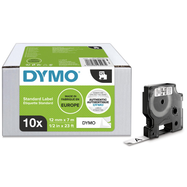 DYMO D1 Schriftbandkassette schwarz weiß, 9 mm x 7 m, 10er
