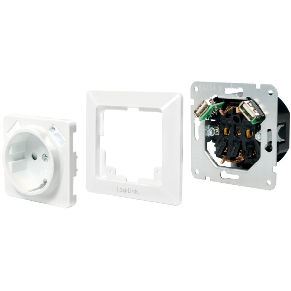 LogiLink Unterputz-Steckdose, 2x USB-A Kupplung, wei&szlig;