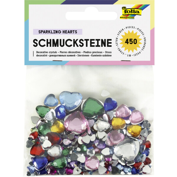 folia Schmucksteine "Herzen", Größen und Farben sortiert