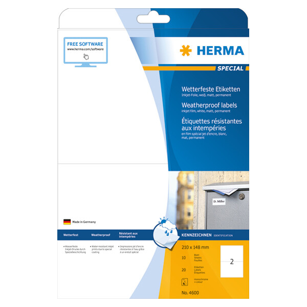 HERMA Inkjet Folien-Etiketten, 105 x 148 mm, weiß