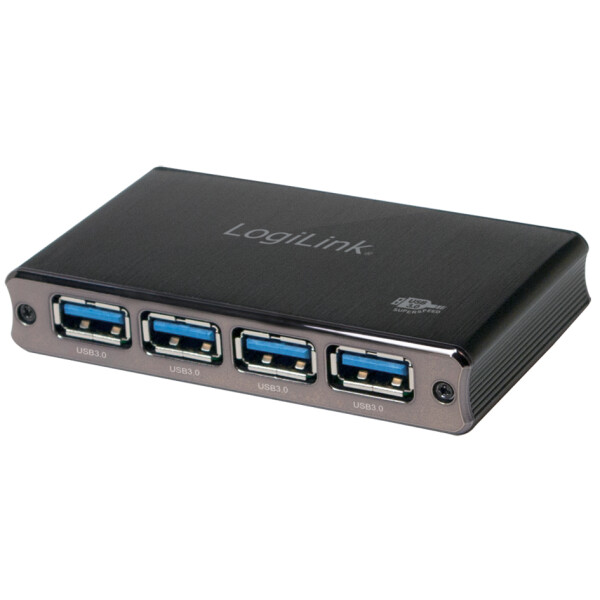 LogiLink USB 3.0 Hub mit Netzteil, 4 Port, Aluminiumgeh&auml;use