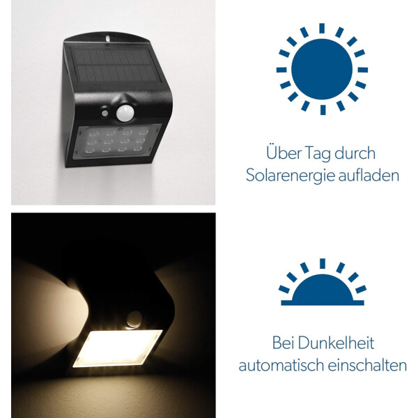 uniTEC Solar-LED-Wandleuchte mit Bewegungsmelder, schwarz