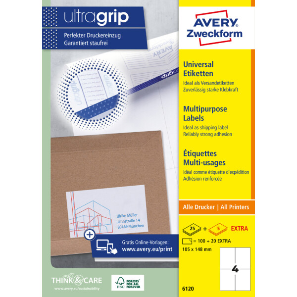 AVERY Zweckform Universal-Etiketten, 64,6 x 33,8 mm, wei&szlig;