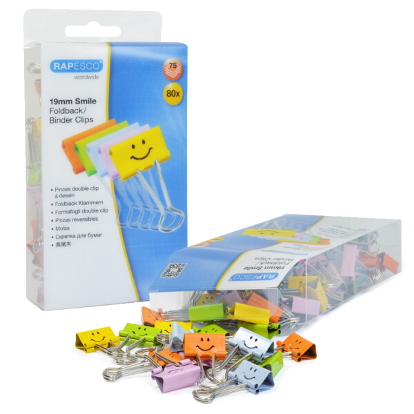 RAPESCO Foldback-Klammer, (B)19 mm, Smile, farbig sortiert