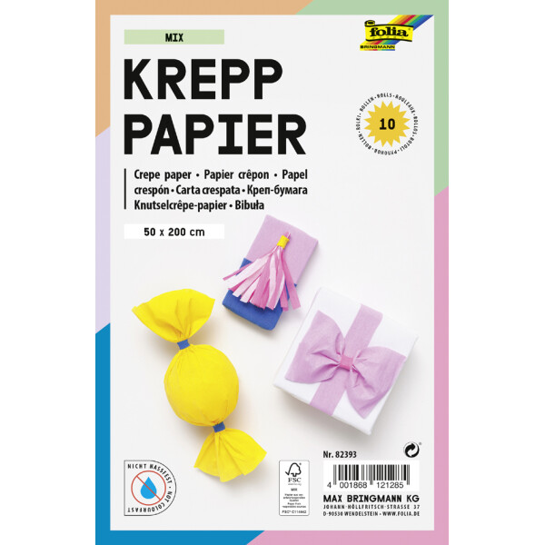 folia Krepppapier-Rollen TREND, 500 mm x 2 m, sortiert