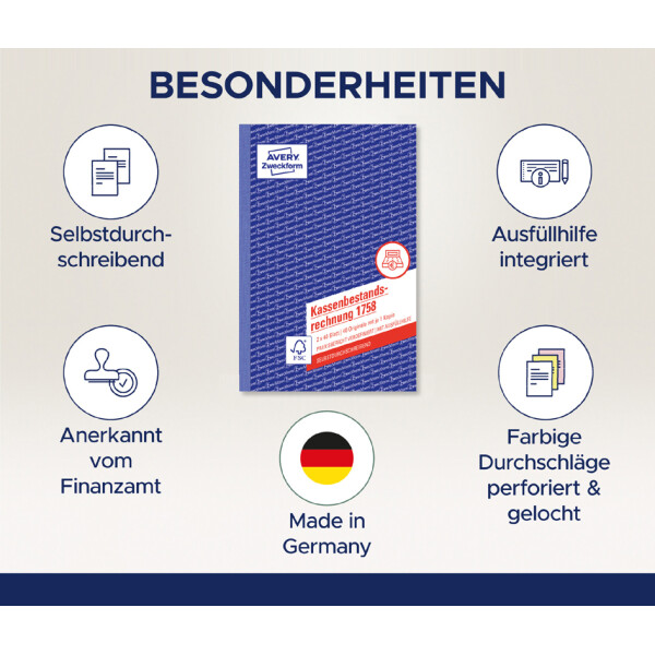 AVERY Zweckform Formularbuch "Kassenbuch", SD, A4