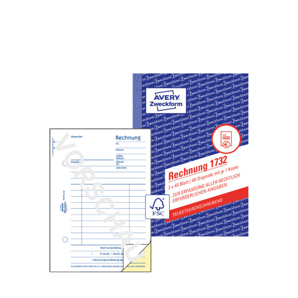 AVERY Zweckform Formularbuch "Rechnung", SD, 2 x 40 Blatt
