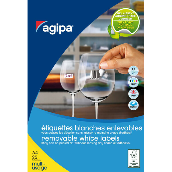 agipa Universal-Etiketten, 22 x 16 mm, weiß, wiederablösbar