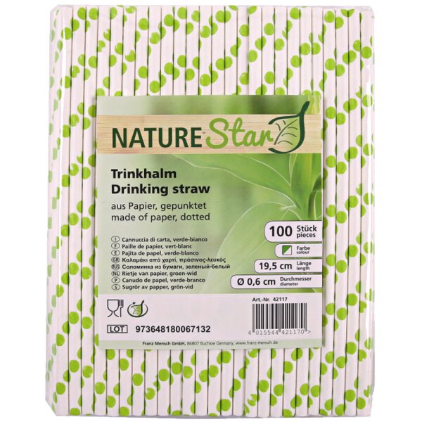NATURE Star Papier-Trinkhalm, 197 mm, gr&uuml;n wei&szlig; gepunktet