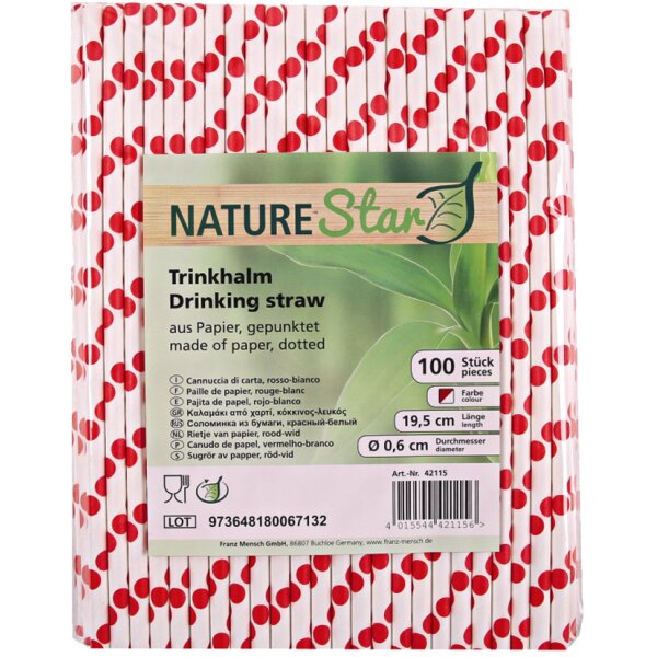 NATURE Star Papier-Trinkhalm, 197 mm, gr&uuml;n wei&szlig; gepunktet