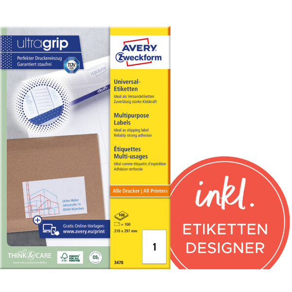 AVERY Zweckform Universal-Etiketten, 105 x 42,3 mm, weiß