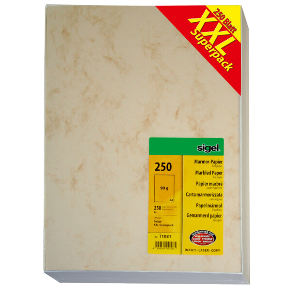 sigel Marmor-Papier, A4, Feinpapier, 90 g qm, beige