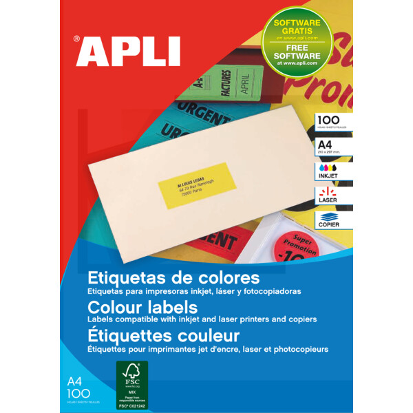 APLI Adress-Etiketten, 70 x 31 mm, gelb