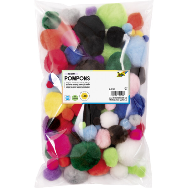 folia Pompons, 30 Stück, Größen sortiert, Pastellfarben
