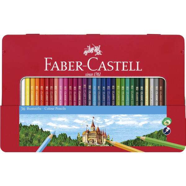 FABER-CASTELL Hexagonal-Buntstifte CASTLE, 12er Metalletui